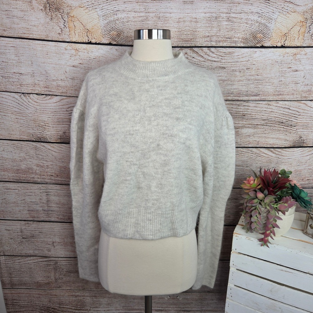 NWT Madewell Womens Alpaca Blend Puff Shoulder Mock Neck Sweater Cream XL